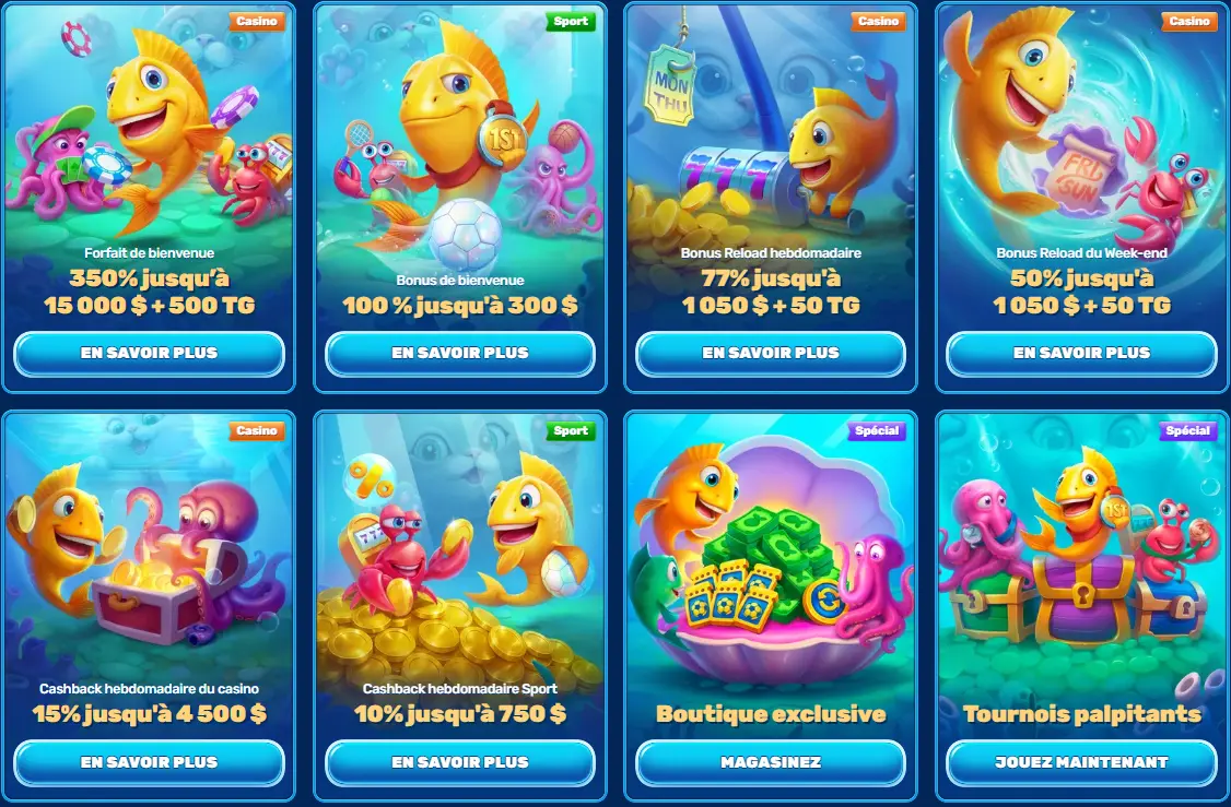 Promotions Spinfin Casino — bonus de bienvenue, rechargements, cashback et campagnes récurrentes